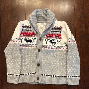 Gray and White Shawl Collar Sweater